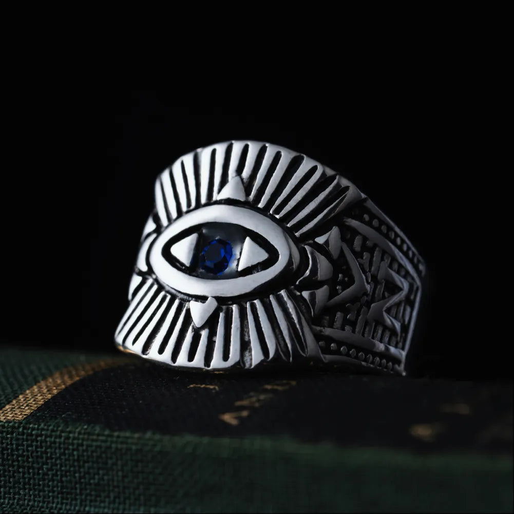 Polished Steel All-Seeing Eye Ring Details 03