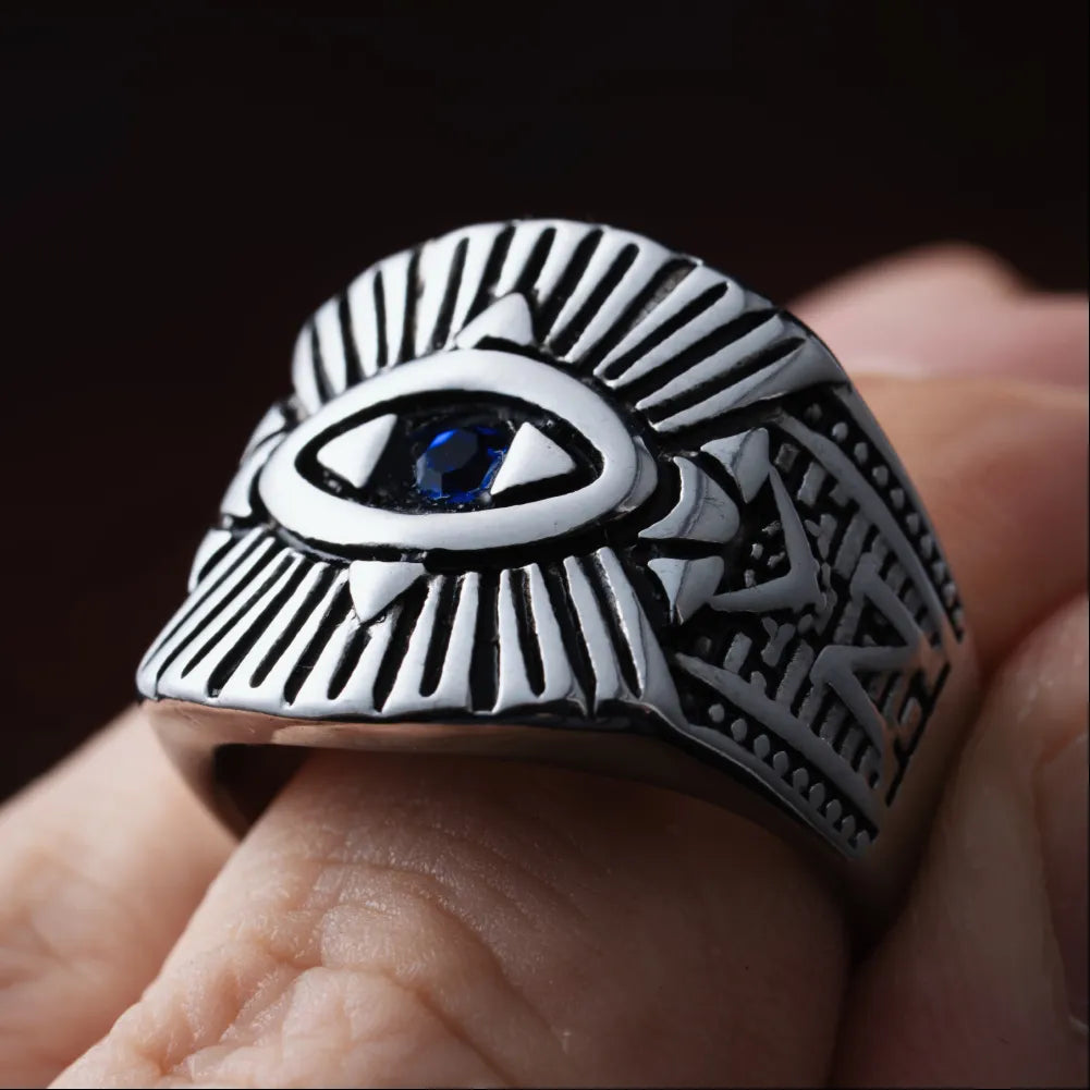 Polished Steel All-Seeing Eye Ring Details 5