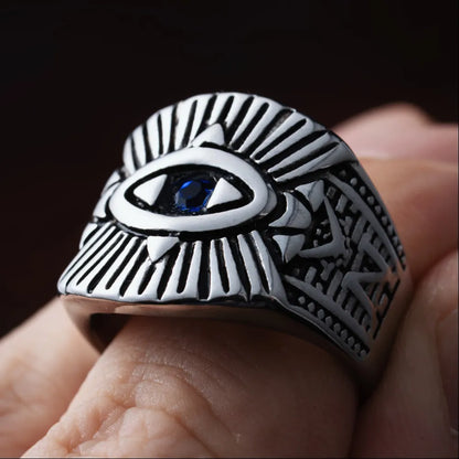 Polished Steel All-Seeing Eye Ring Details 5