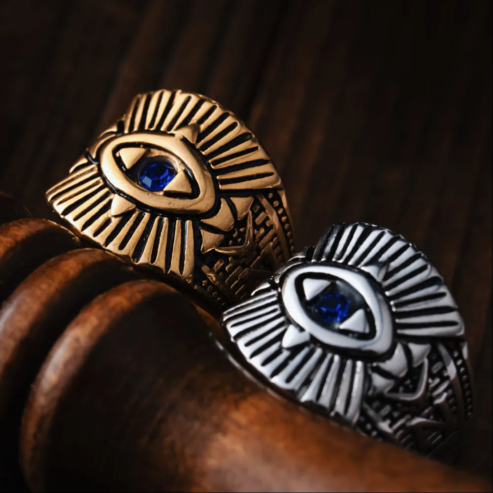 Polished Steel All-Seeing Eye Ring Details 06