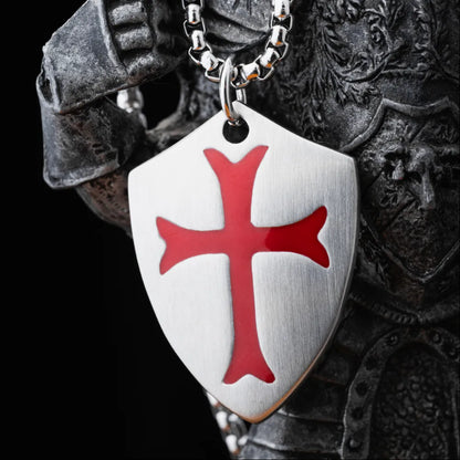 Polished Steel Crusader Shield Pendant Details 02
