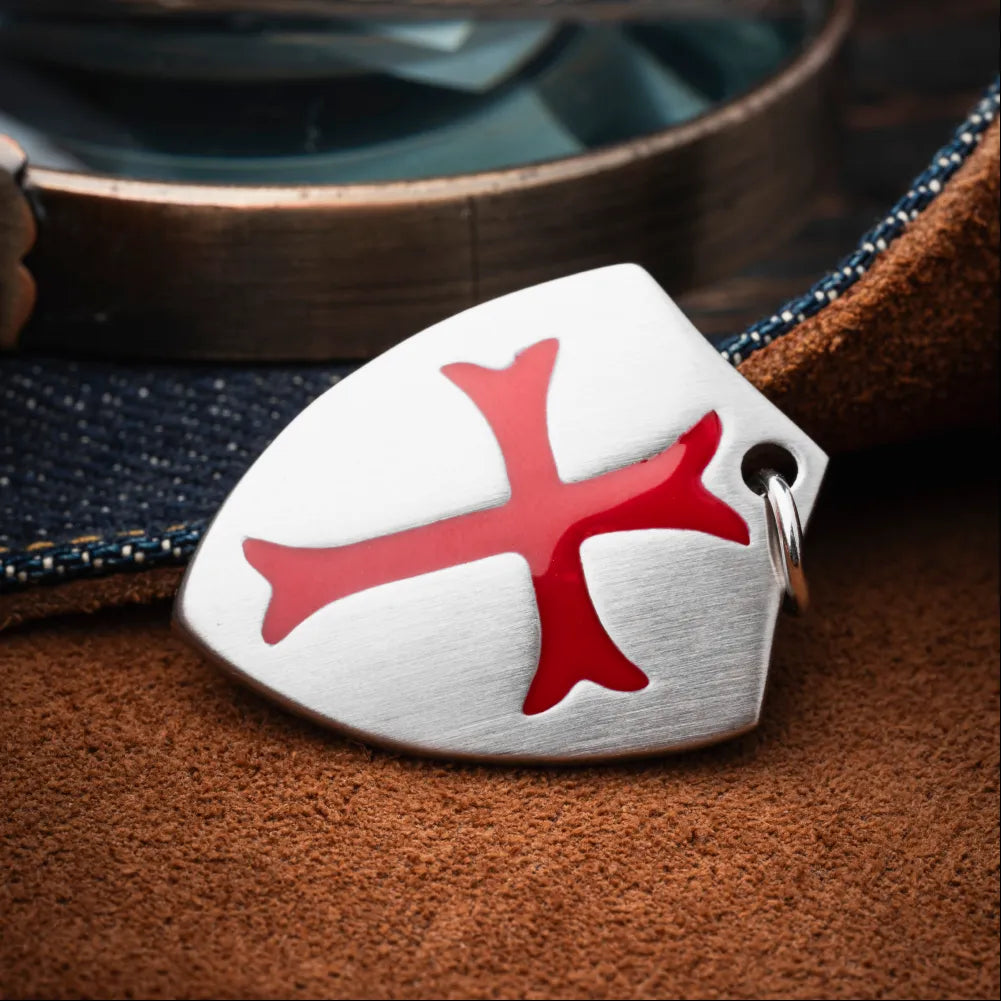 Polished Steel Crusader Shield Pendant Details 04