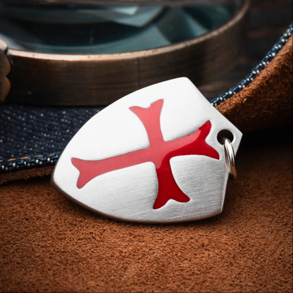 Polished Steel Crusader Shield Pendant Details 04