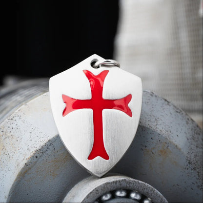 Polished Steel Crusader Shield Pendant Details 06