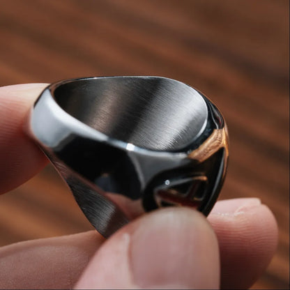Polished Steel Crusader Shield Ring Details 05