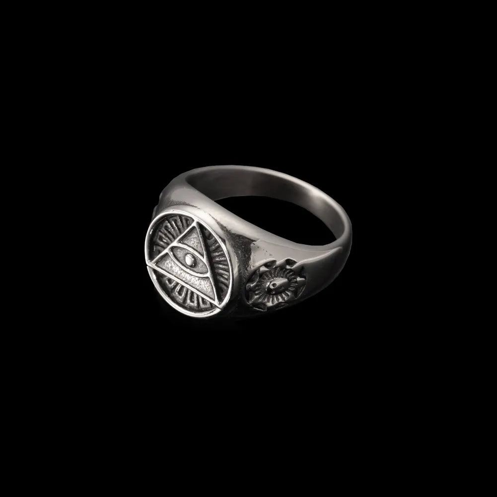 Polished Steel Horus Signet Ring
