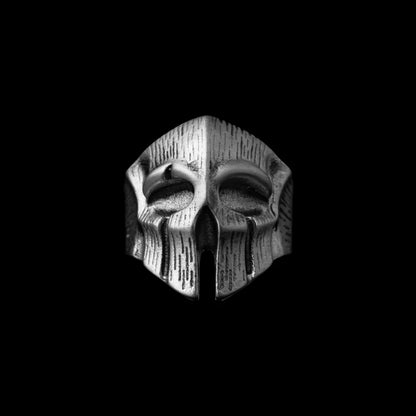 Polished Steel Spartan Skull Ring Details 01