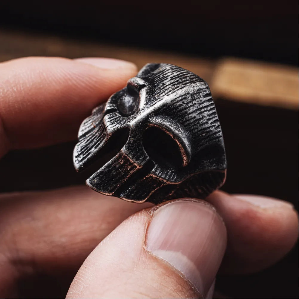 Polished Steel Spartan Skull Ring Details 05