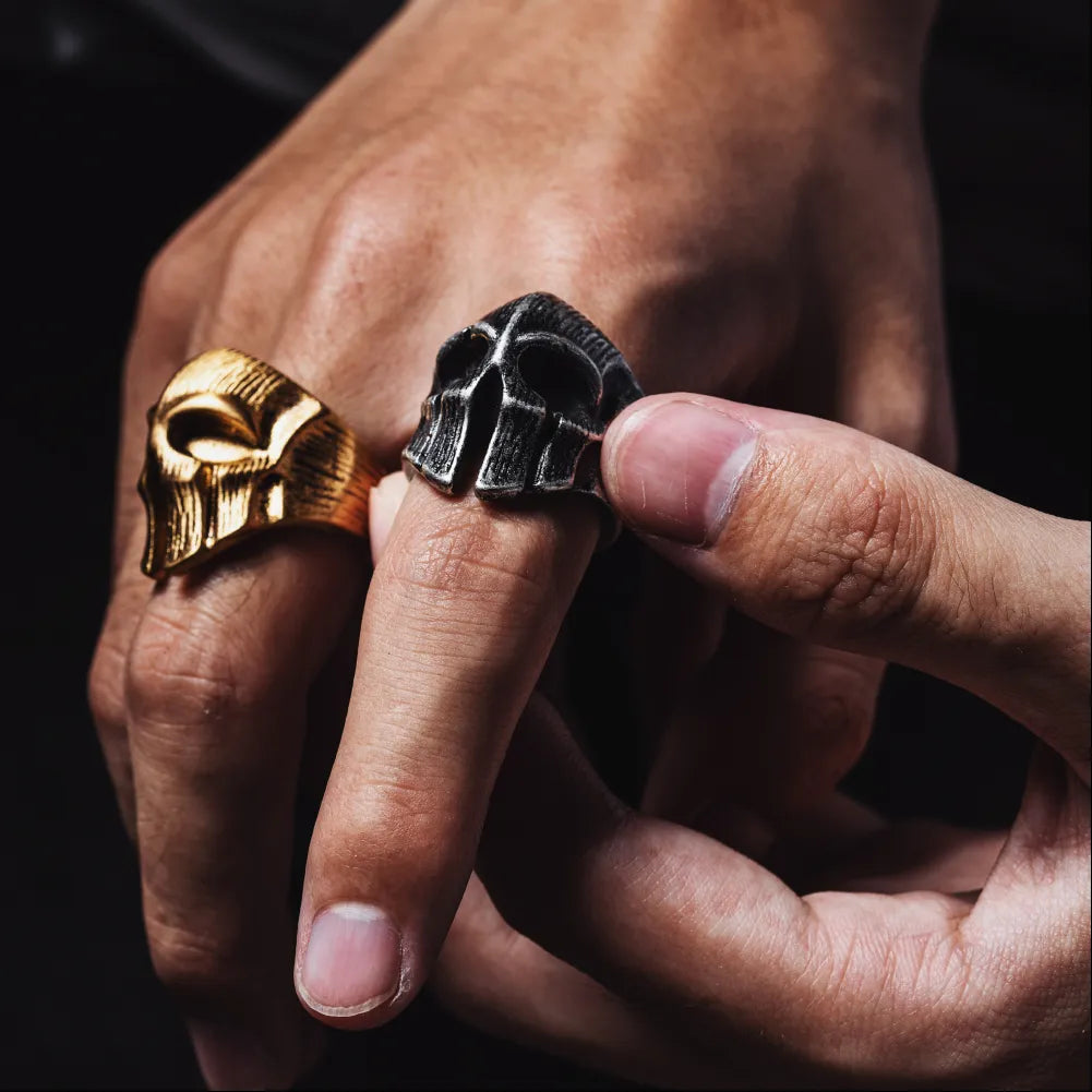 Polished Steel Spartan Skull Ring Details 07