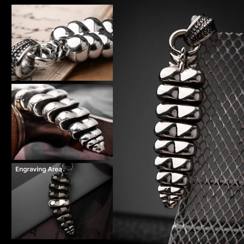Polished White Bronze Rattlesnake Tail Pendant Details