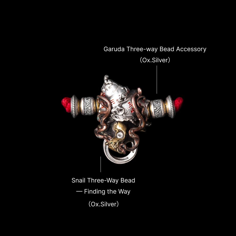 Snail Three-Way Bead - Finding the Way - Oxidized Silver - With Tassel Cord B & Gourd Charm