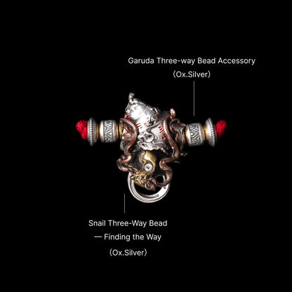 Snail Three-Way Bead - Finding the Way - Oxidized Silver - With Tassel Cord B & Gourd Charm