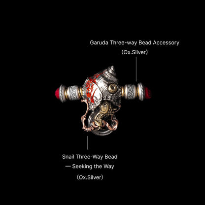 Snail Three-Way Bead - Seeking the Way - Oxidized Silver - With Tassel Cord B & Gourd Charm