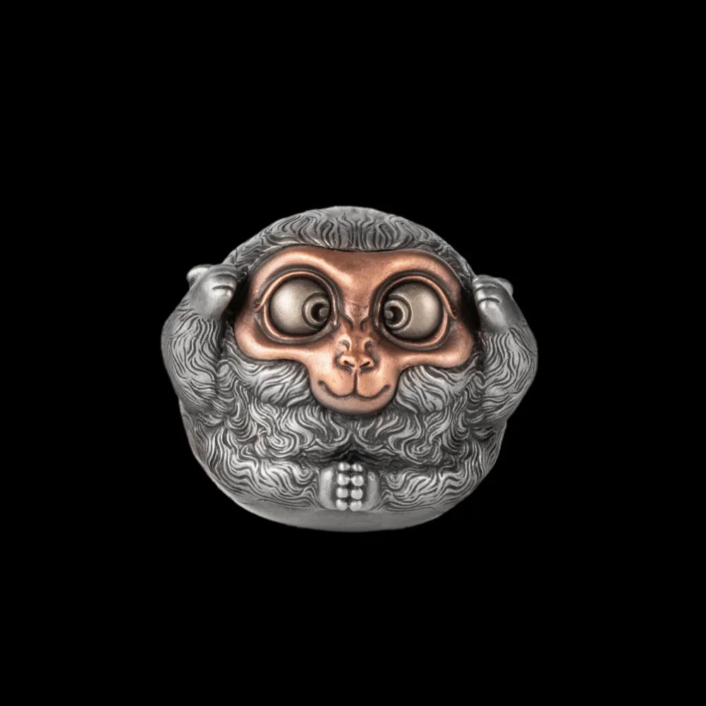 White Bronze & Copper Seezy Monkey Figurine