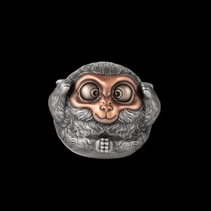 White Bronze & Copper Seezy Monkey Figurine