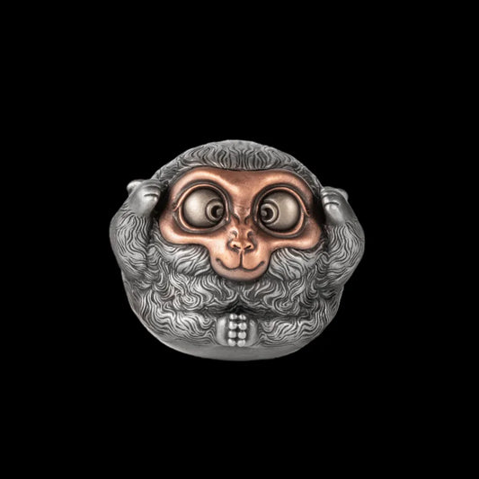 White Bronze & Copper Seezy Monkey Figurine