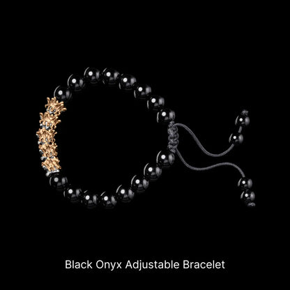 Serpent Spine Beaded Bracelet Brass And White Bronze Black Onyx Adjustable Bracelet Black Background