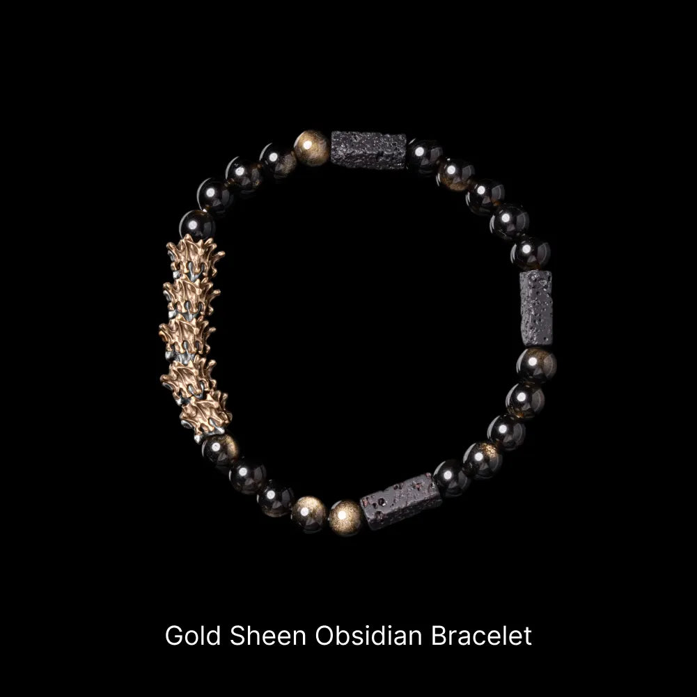Serpent Spine Beaded Bracelet Brass And White Bronze Gold Sheen Obsidian Bracelet Black Background