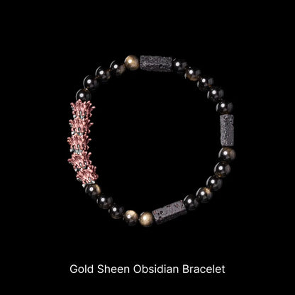 Serpent Spine Beaded Bracelet Copper And White Bronze Gold Sheen Obsidian Bracelet Black Background