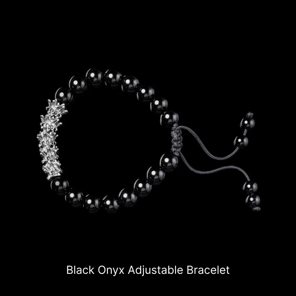 Serpent Spine Beaded Bracelet Oxidized Silver Black Onyx Adjustable Bracelet Black Background