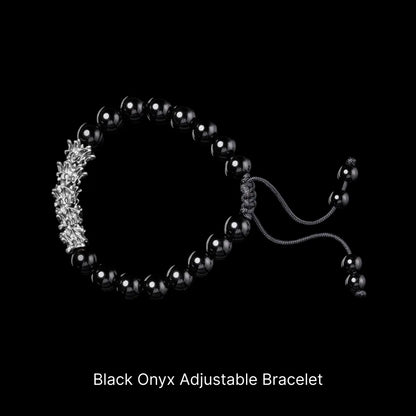 Serpent Spine Beaded Bracelet Oxidized Silver Black Onyx Adjustable Bracelet Black Background