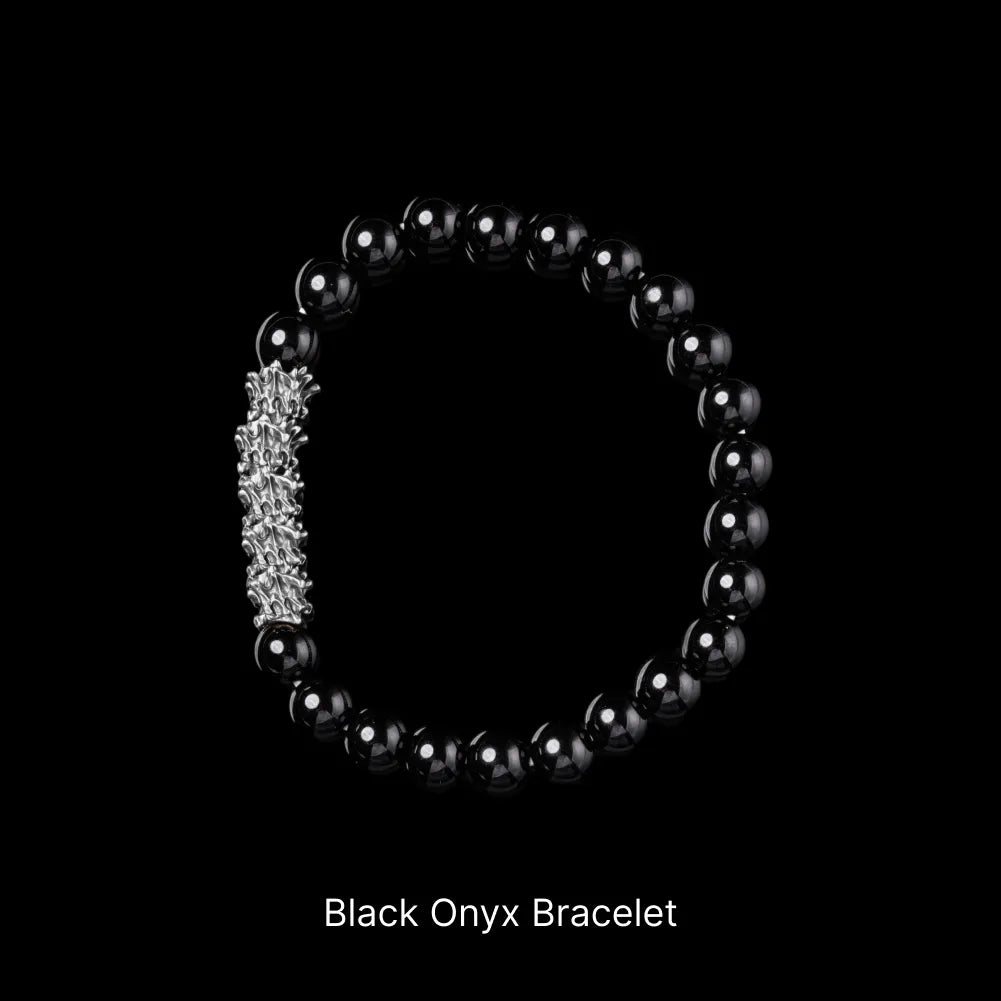 Serpent Spine Beaded Bracelet Oxidized Silver Black Onyx Bracelet Black Background