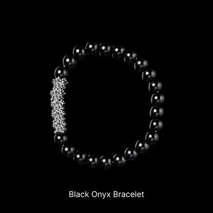 Serpent Spine Beaded Bracelet Oxidized Silver Black Onyx Bracelet Black Background