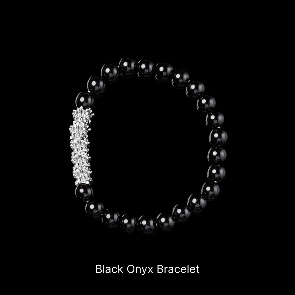 Serpent Spine Beaded Bracelet Silver Black Onyx Bracelet Black Background
