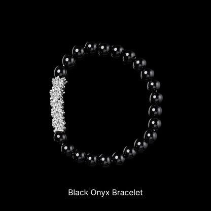 Serpent Spine Beaded Bracelet Silver Black Onyx Bracelet Black Background