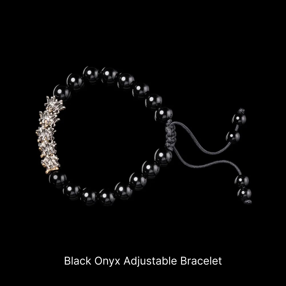 Serpent Spine Beaded Bracelet White Bronze And Brass Black Onyx Adjustable Bracelet Black Background