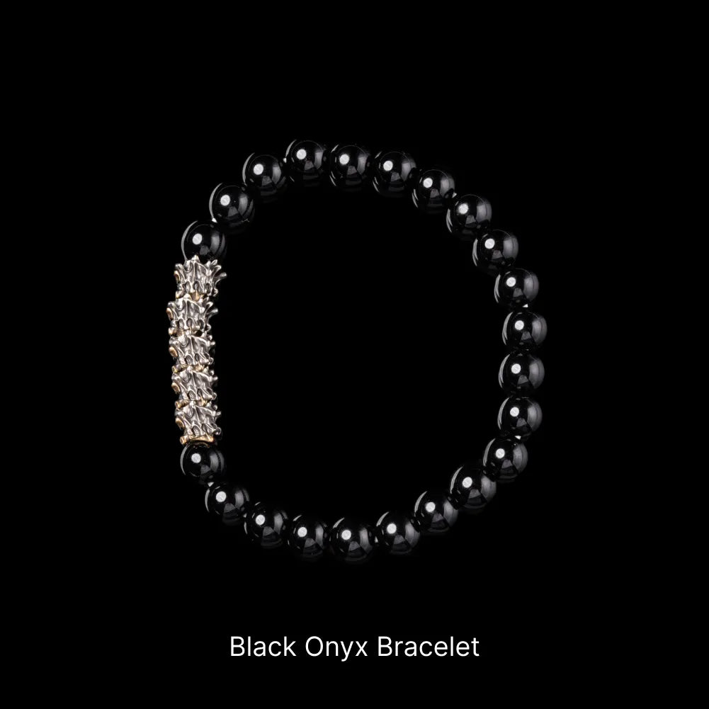 Serpent Spine Beaded Bracelet White Bronze And Brass Black Onyx Bracelet Black Background