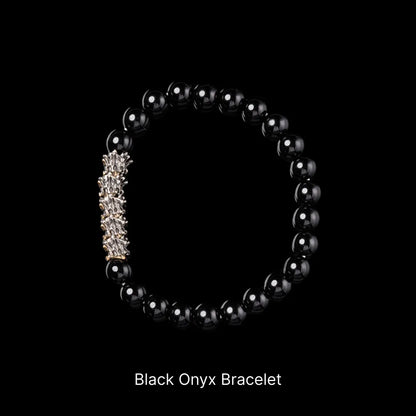 Serpent Spine Beaded Bracelet White Bronze And Brass Black Onyx Bracelet Black Background