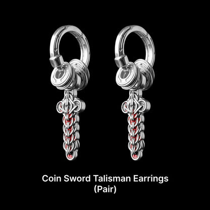 Coin Sword Talisman Earrings