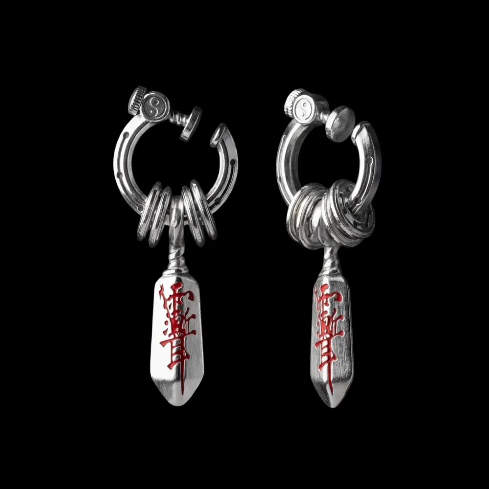 Silver Masterblade Talisman Clip on Earrings Details 02