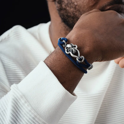 Oxidized Silver Octopus Rope Bracelet Details 01