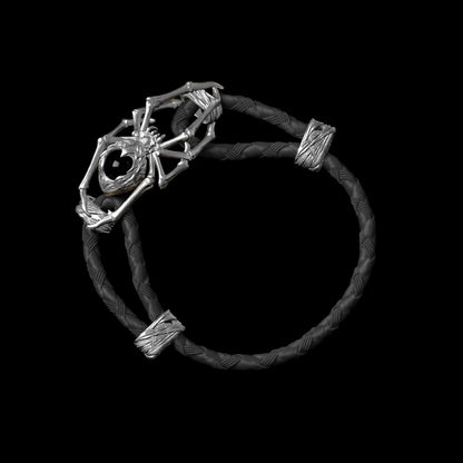 Silver Spider Rope Bracelet Braided Rope Black