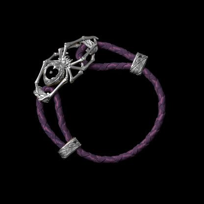 Silver Spider Rope Bracelet Braided Rope Dark Purple
