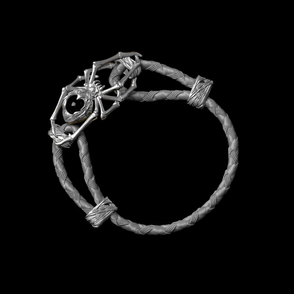 Silver Spider Rope Bracelet Braided Rope Gray