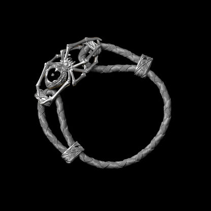 Silver Spider Rope Bracelet Braided Rope Gray