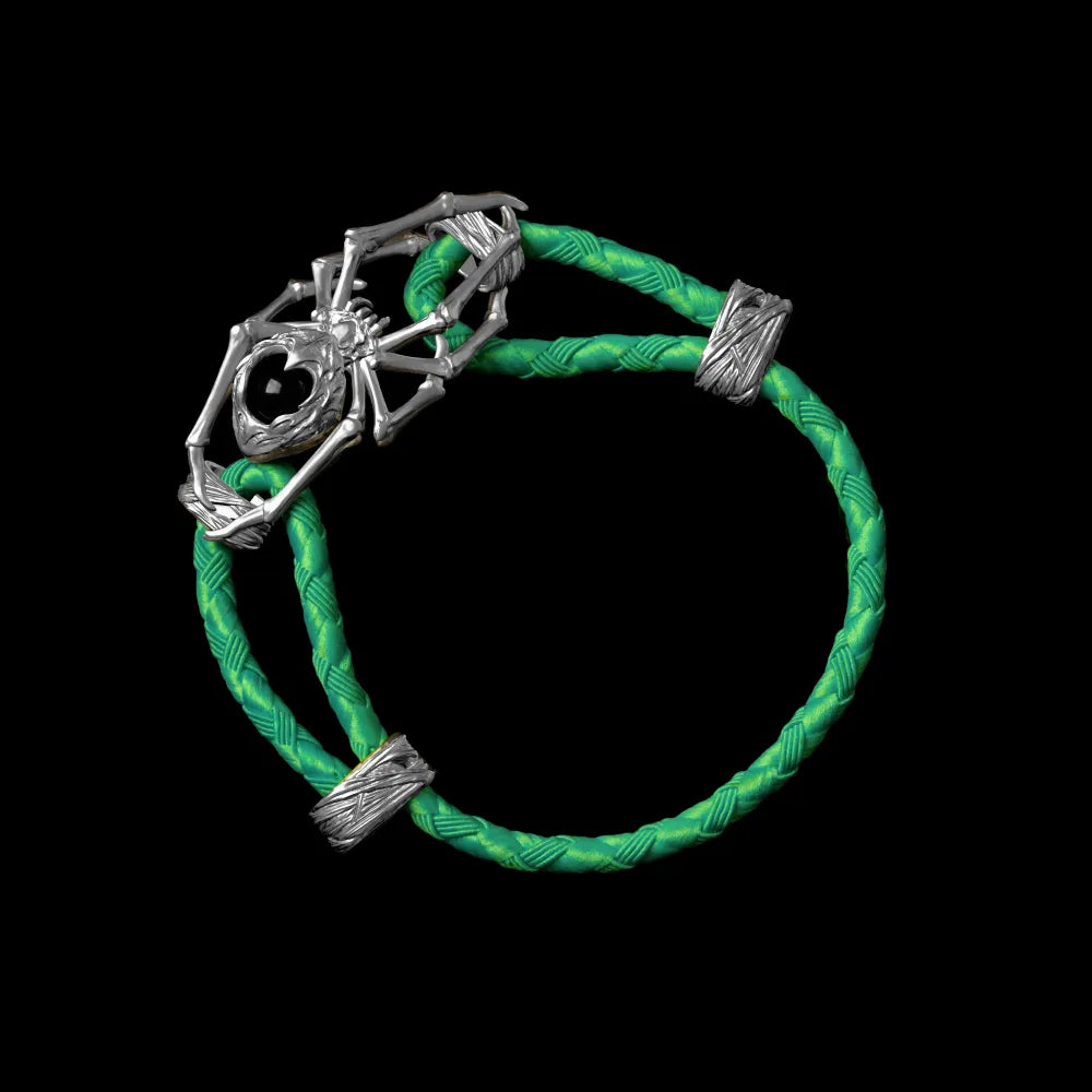 Silver Spider Rope Bracelet Braided Rope Green