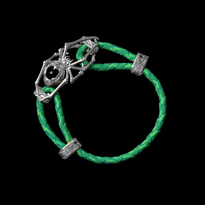 Silver Spider Rope Bracelet Braided Rope Green