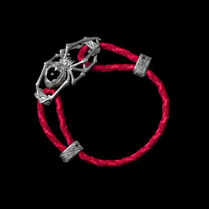 Silver Spider Rope Bracelet Braided Rope Jujube Red