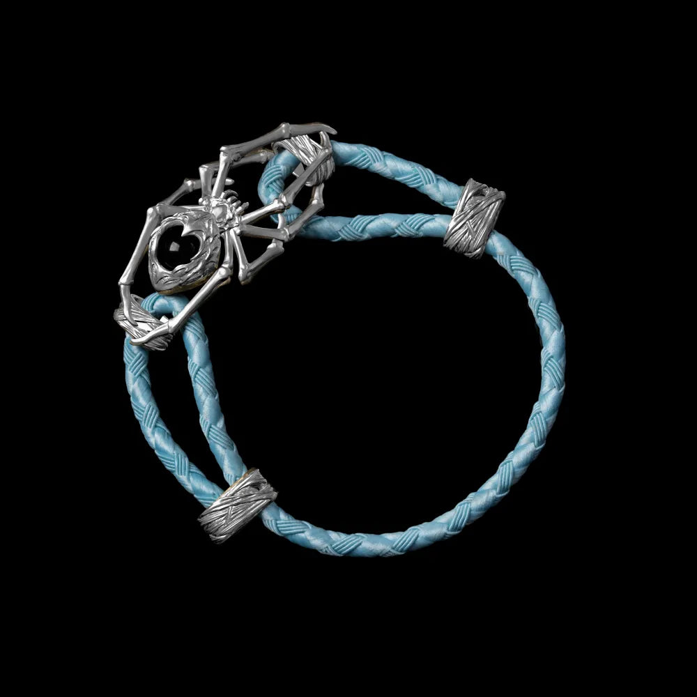 Silver Spider Rope Bracelet Braided Rope Light Blue
