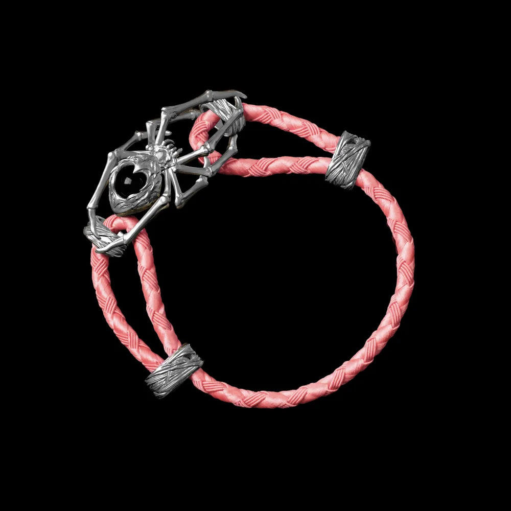 Silver Spider Rope Bracelet Braided Rope Light Pink