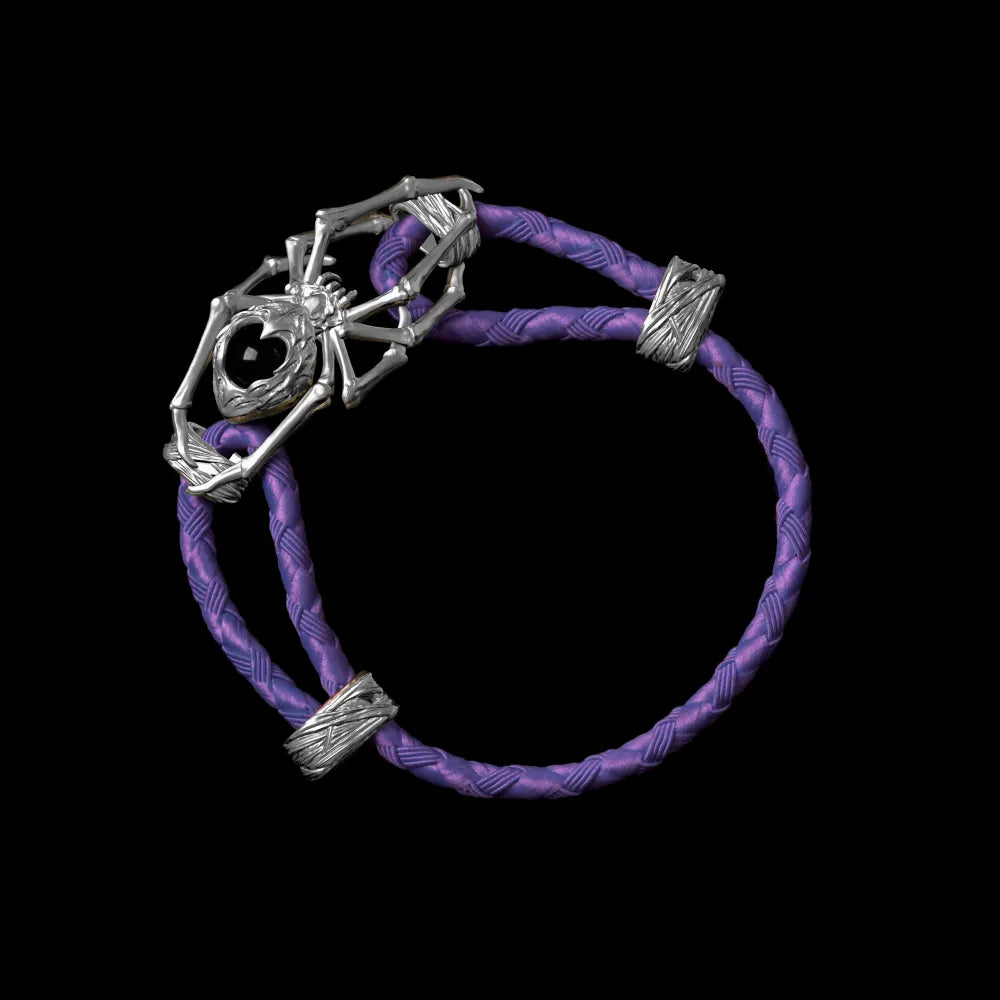Silver Spider Rope Bracelet Braided Rope Purple