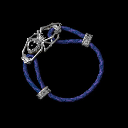 Silver Spider Rope Bracelet Braided Rope Vivid Blue
