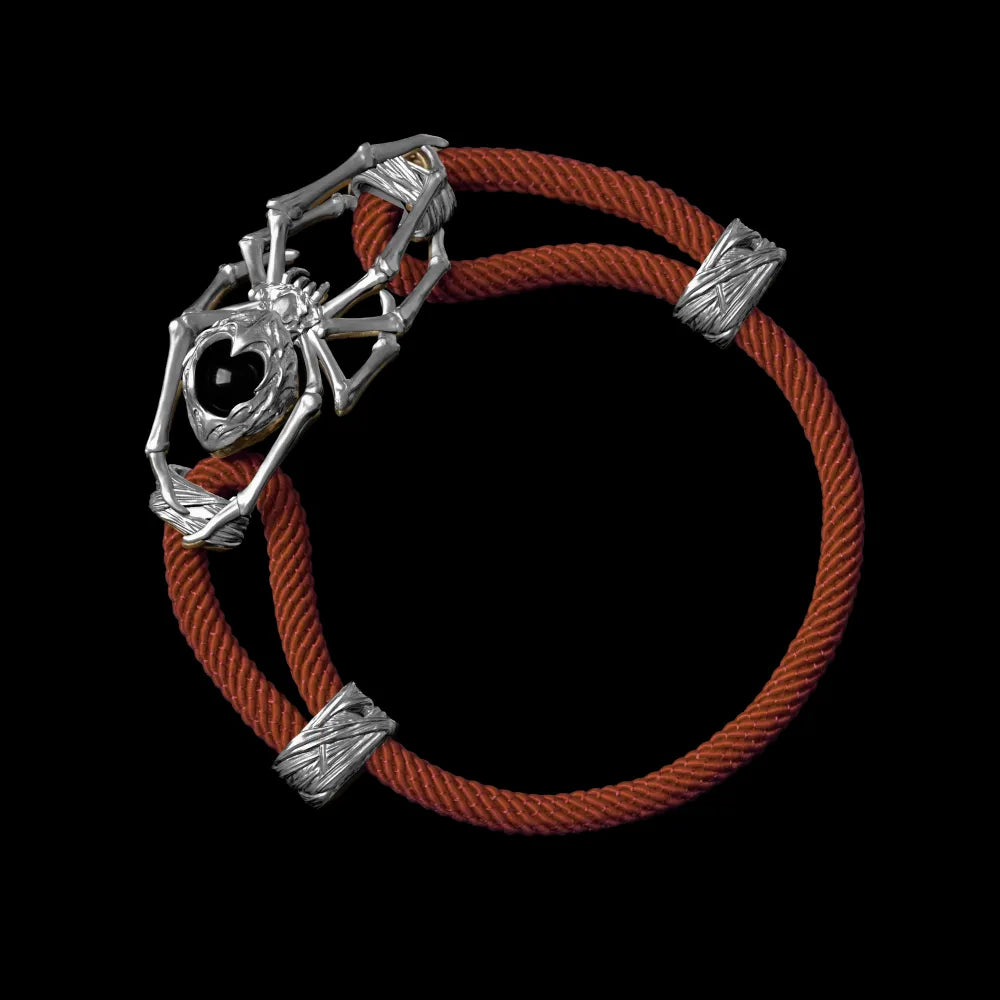 Silver Spider Rope Bracelet Milan Rope Dark Orange