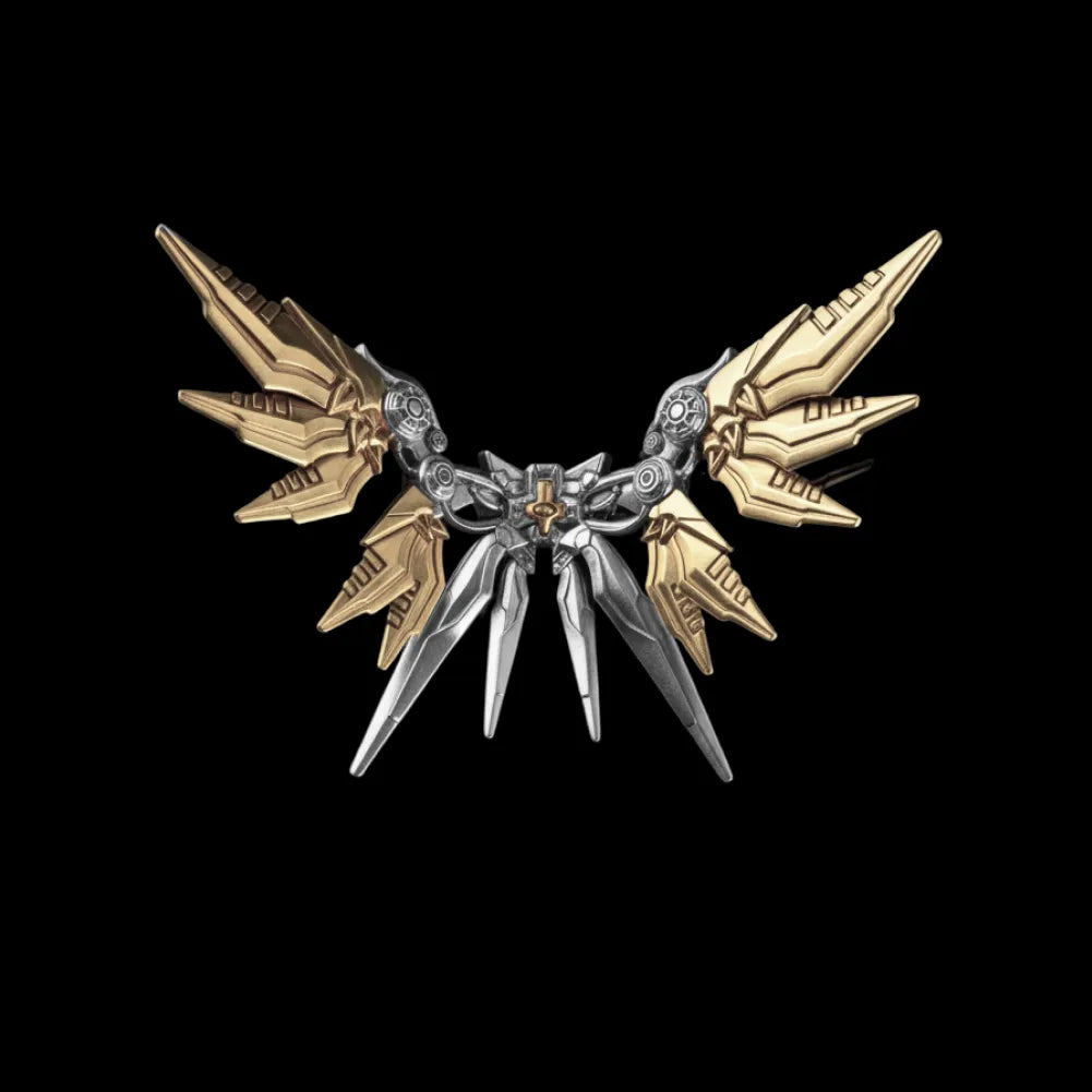 Silver With 14K Gold Mech Aegis Wings Details 01