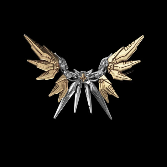 Silver With 14K Gold Mech Aegis Wings Details 01