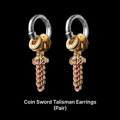 Coin Sword Talisman Earrings
